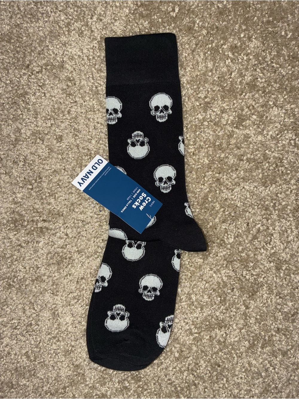 Old Navy Black Crew Socks with White Skull Pattern